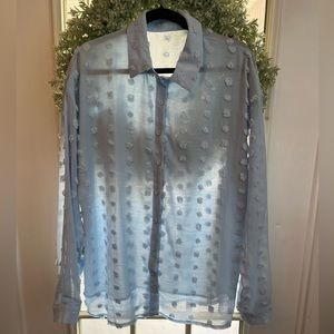 Dot chiffon long sleeve button down pom Pom shirt,has never been worn.